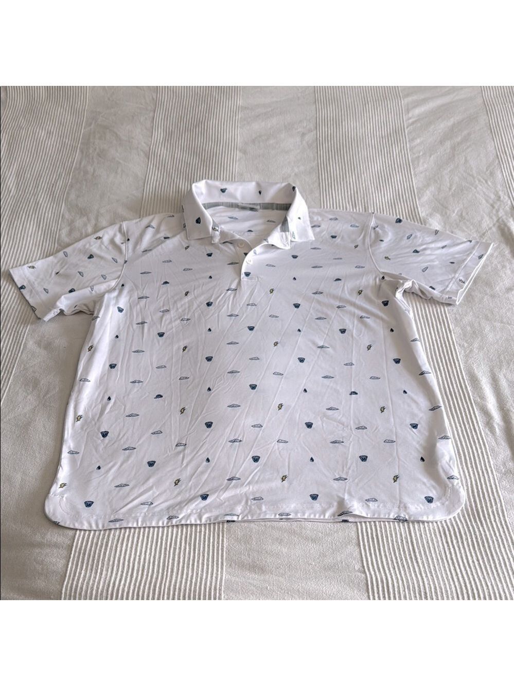 Puma Sample White Golf Shirt with Navy Patterned Accents Size Medium